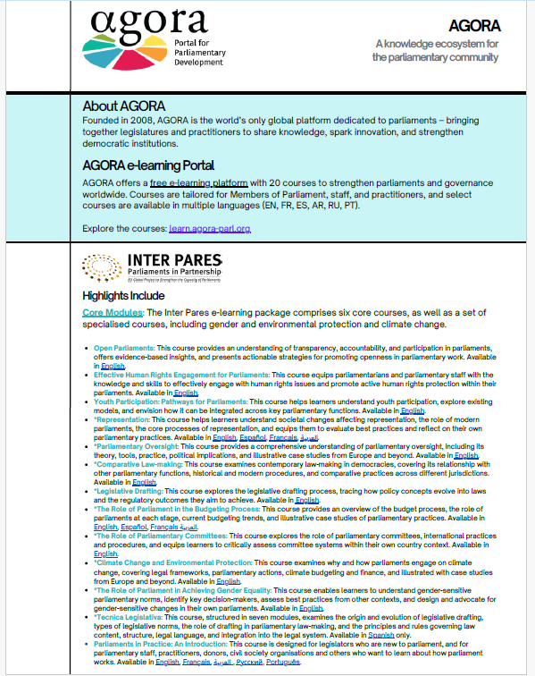AGORA/Inter Pares E-Learning Factsheet