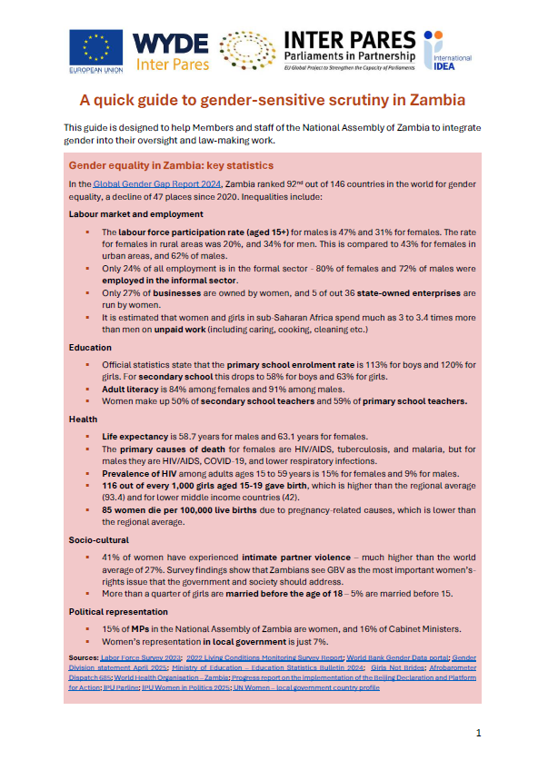 A quick guide to gender-sensitive scrutiny in Zambia